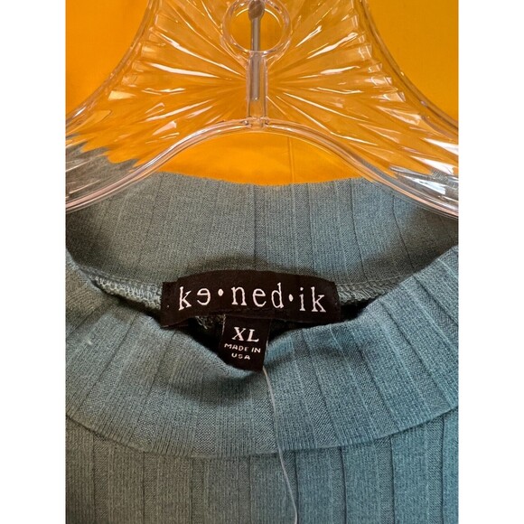 Kenedik Ribbed Knit T-Shirt Dress XL Moss Green Mock Neck Short Sleeve NWT - Picture 5 of 8